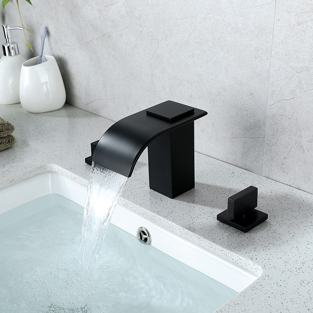 Milly Waterfall Widespread Bathroom Sink Faucet Matte Black 2-Handle Solid Brass