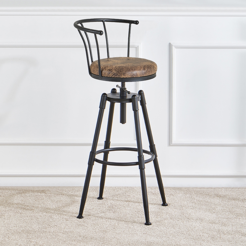

Adjustable Swivel Height Upholstered Bar Stool PU Leather Set of 2