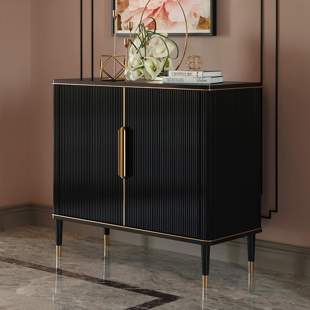 1100mm Modern Entryway Cabinet Black with 2 Doors 2 Shelves in Gold