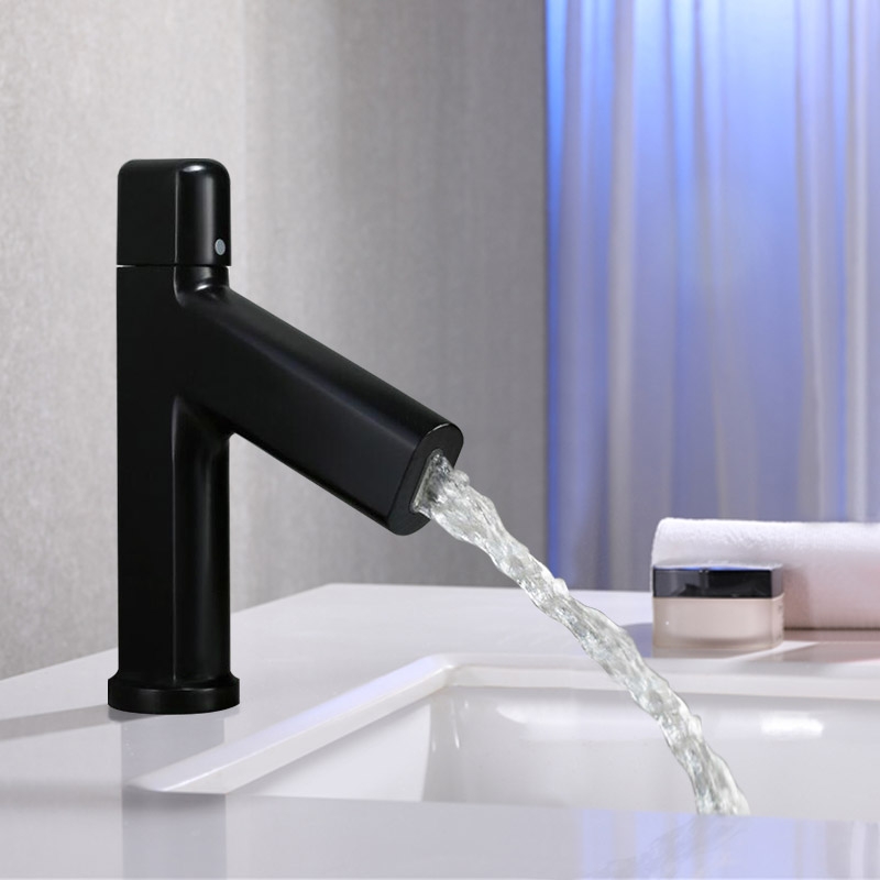 

Matte Black Waterfall Bathroom Sink Faucet Single Knob Solid Brass