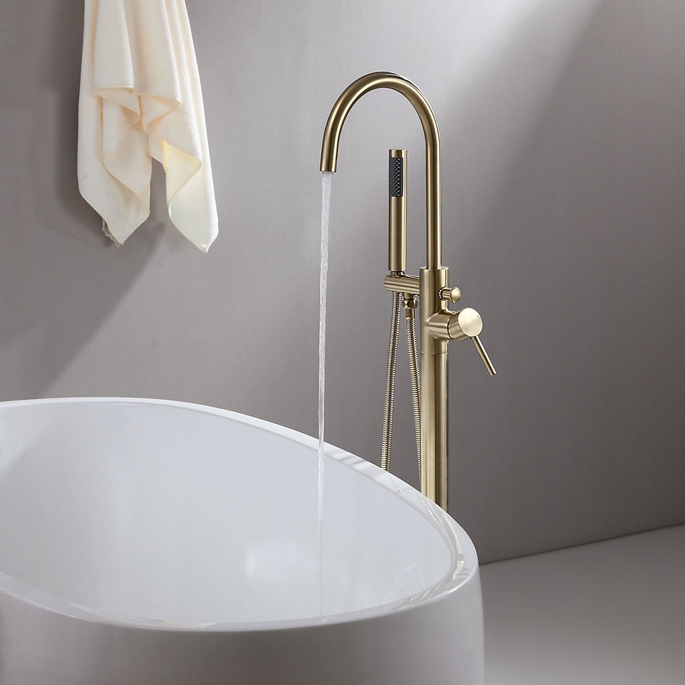 Brewst Freestanding Single Handle Tub Filler Faucet with Handheld Shower Solid Brass