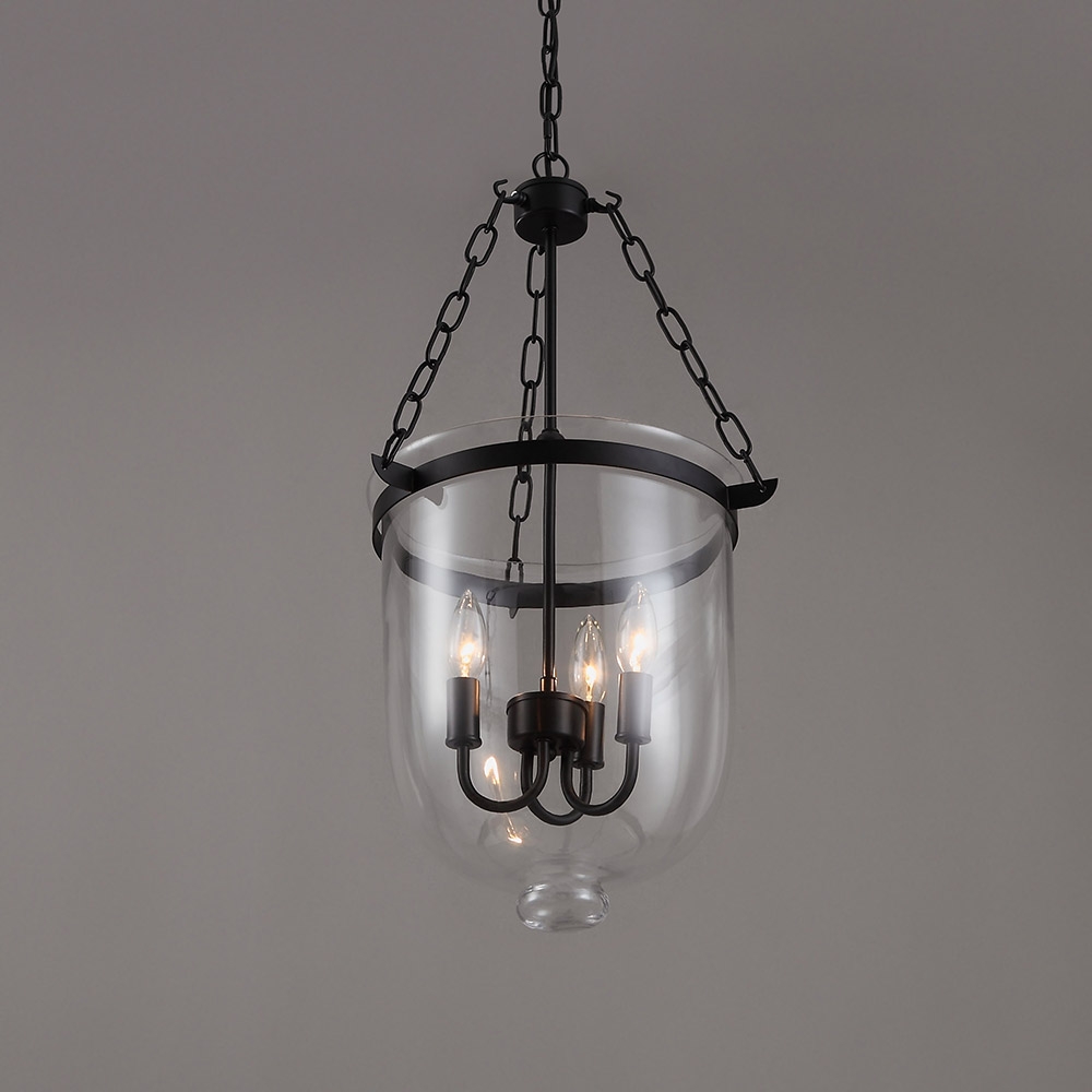 Retro Rustic Clear Glass Bell Jar Large Pendant Light with 3 Candle Lights