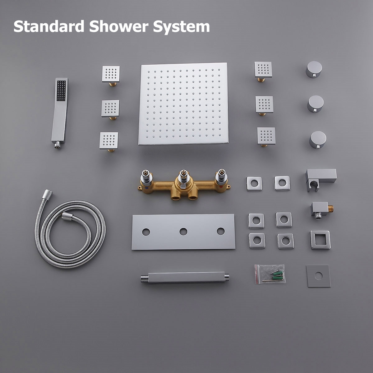 Modern Ceiling Mounted LED 12" Rain Shower System with Handheld Shower & 6 Body Sprays