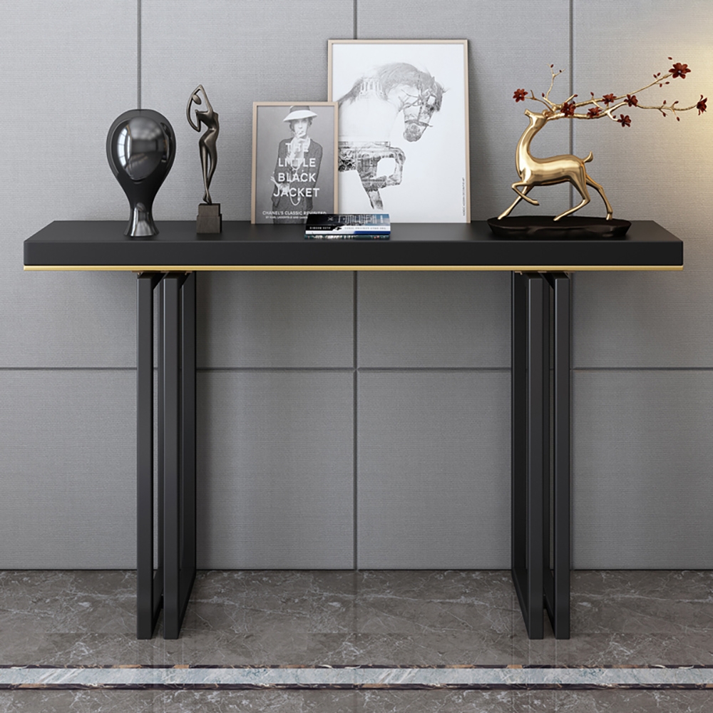 1000mm Entry Accent Table Narrow Console Table Black Solid Wood & Metal in Small