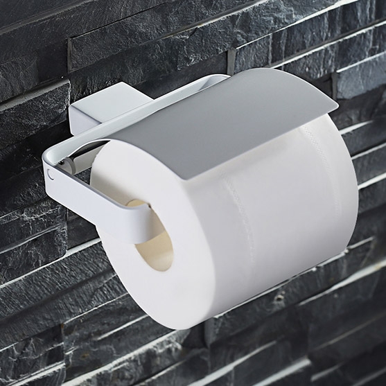 Image of Tierney Varnished White Wall Mounted Toilet Paper Roll Holder & Cover Stainless Steel