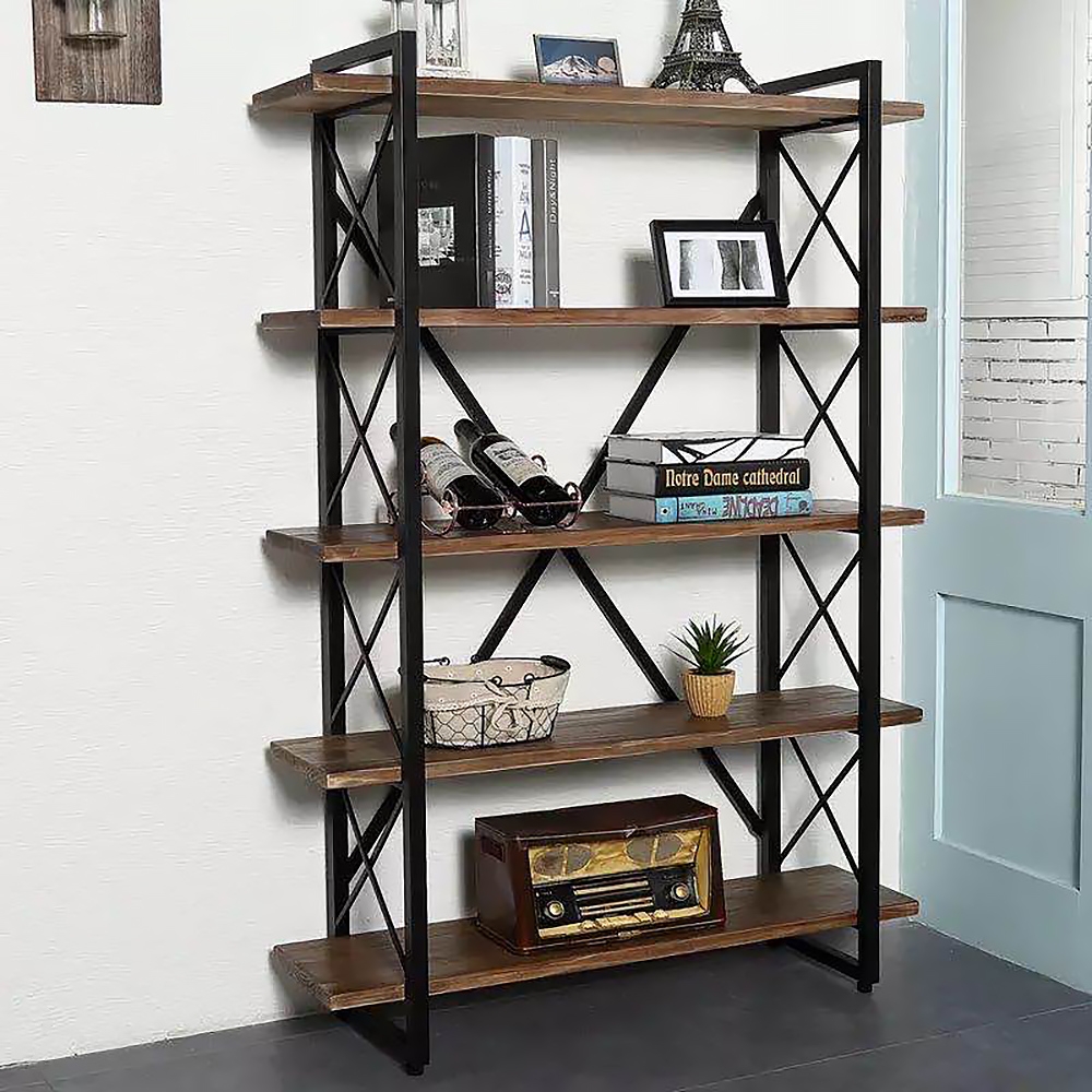 

Rustic Brushed Black Metal 5 Shelf Industrial Loft 63" Bookshelf