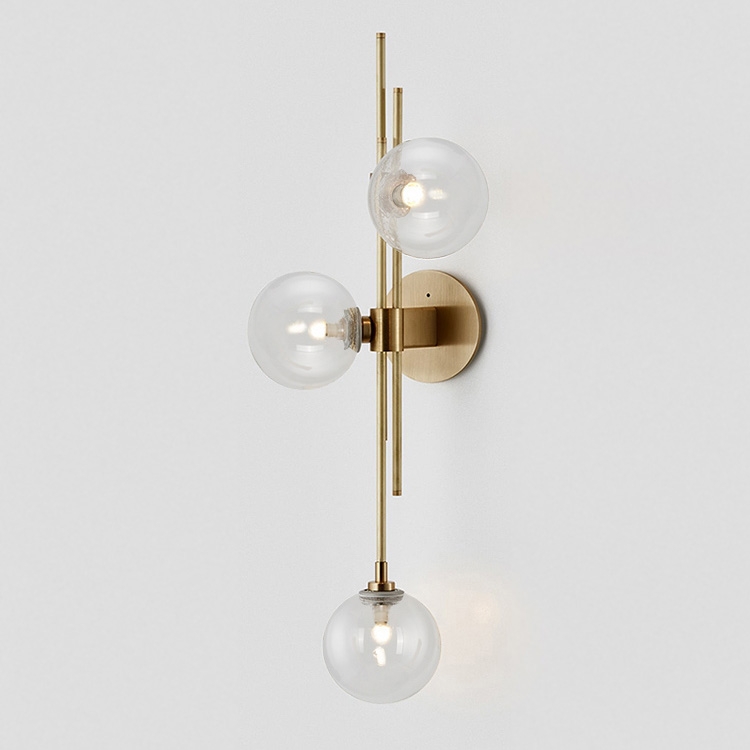 Modern Gold 3-Light Decorative Clear Glass Indoor Globe Wall Sconce