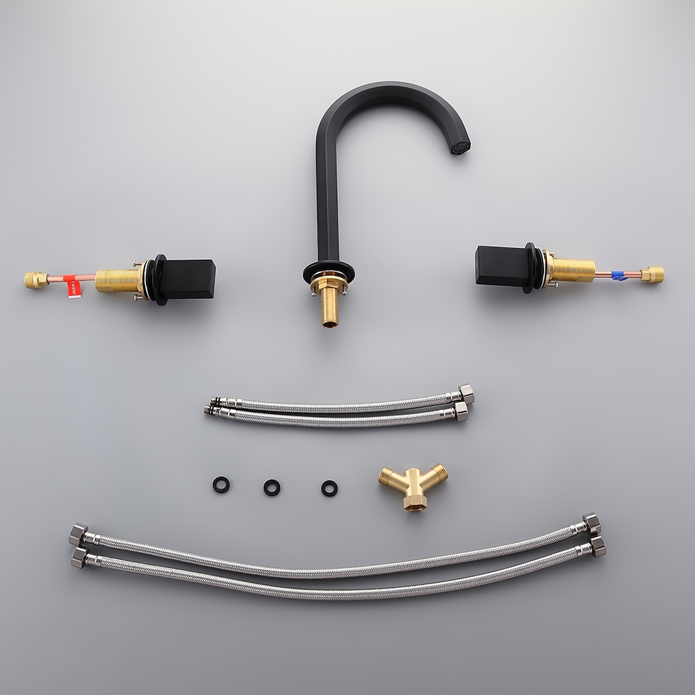 Modern Design Matte Black Widespread Bathroom Sink Faucet High Arc