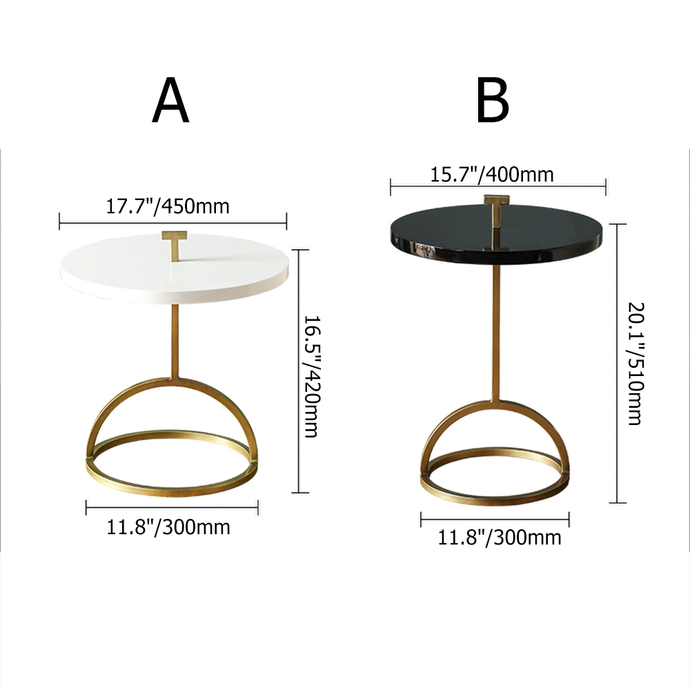 Round Black Small End Table in Gold Metal Portable