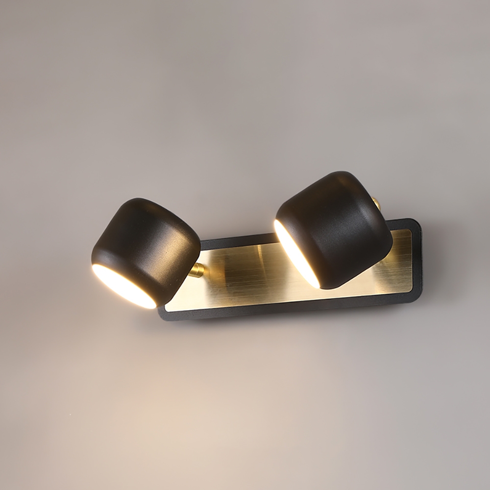 Image of Black LED Adjustable Gold Bath Vanity Light 2-Light Indoor Wall Light
