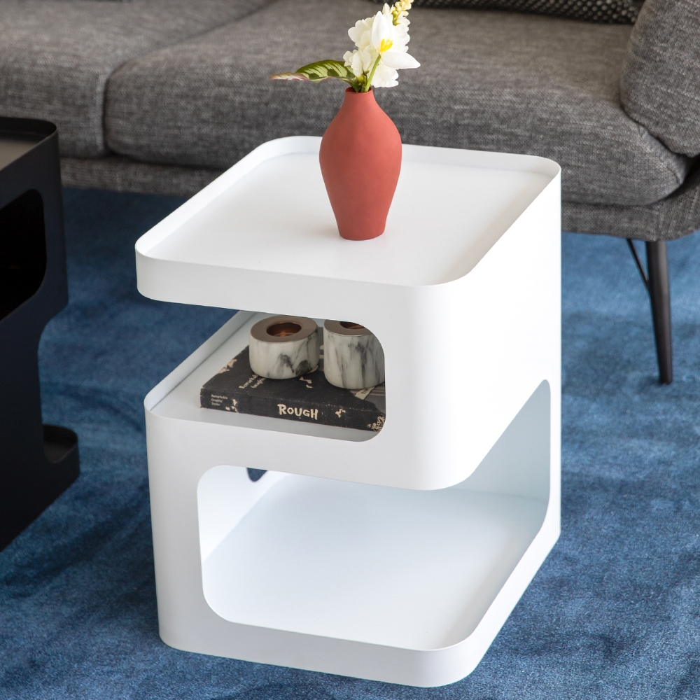 

Modern White End Table with Storage 3-Tier Hollow Side Table in Artistic Style