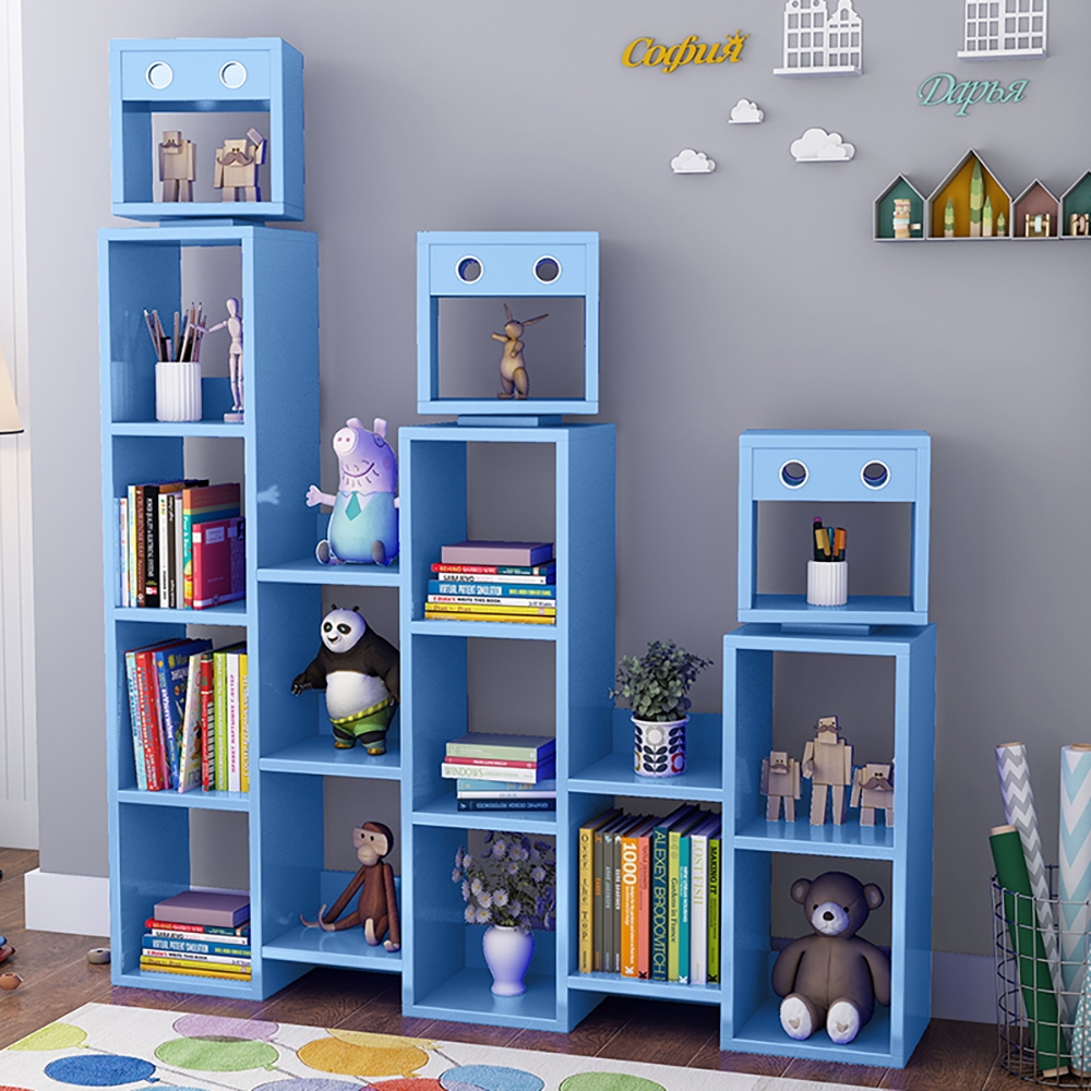 

59" Robot Kids Bookshelf Toy Storage Shelving in Blue