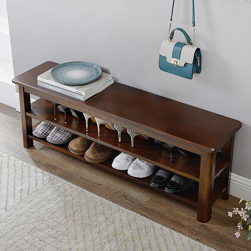 600mm Black Walunt Shoe Rack Storage Bench with 2Tier Shelves for EntrywayHomary