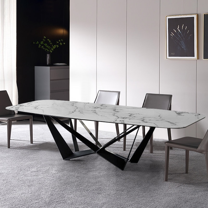 Modern Stylish 63" Rectangle White Faux Marble Top Dining Table in Small