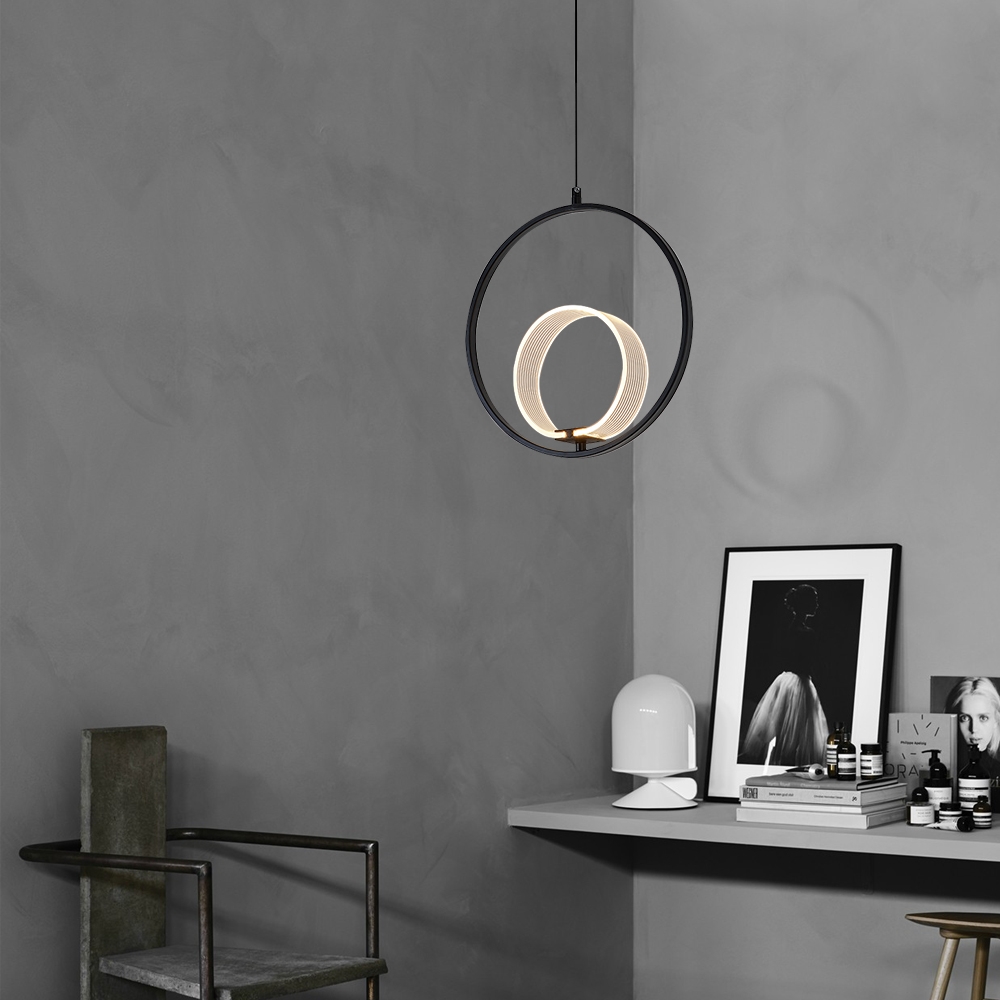 

Modern Acrylic LED Pendant Light Black Metal Circular Lamp