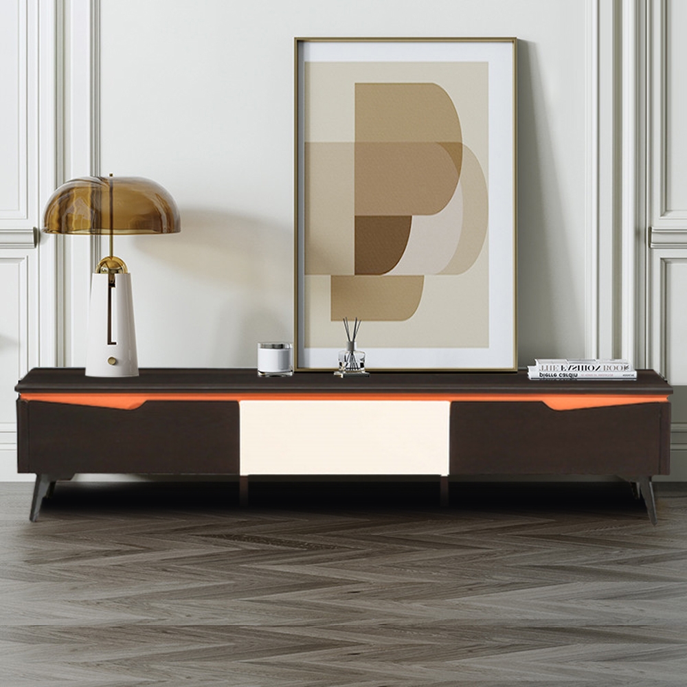 

Black TV Stand Tempered Glass Top with 3 Drawers for TVs up to 85"