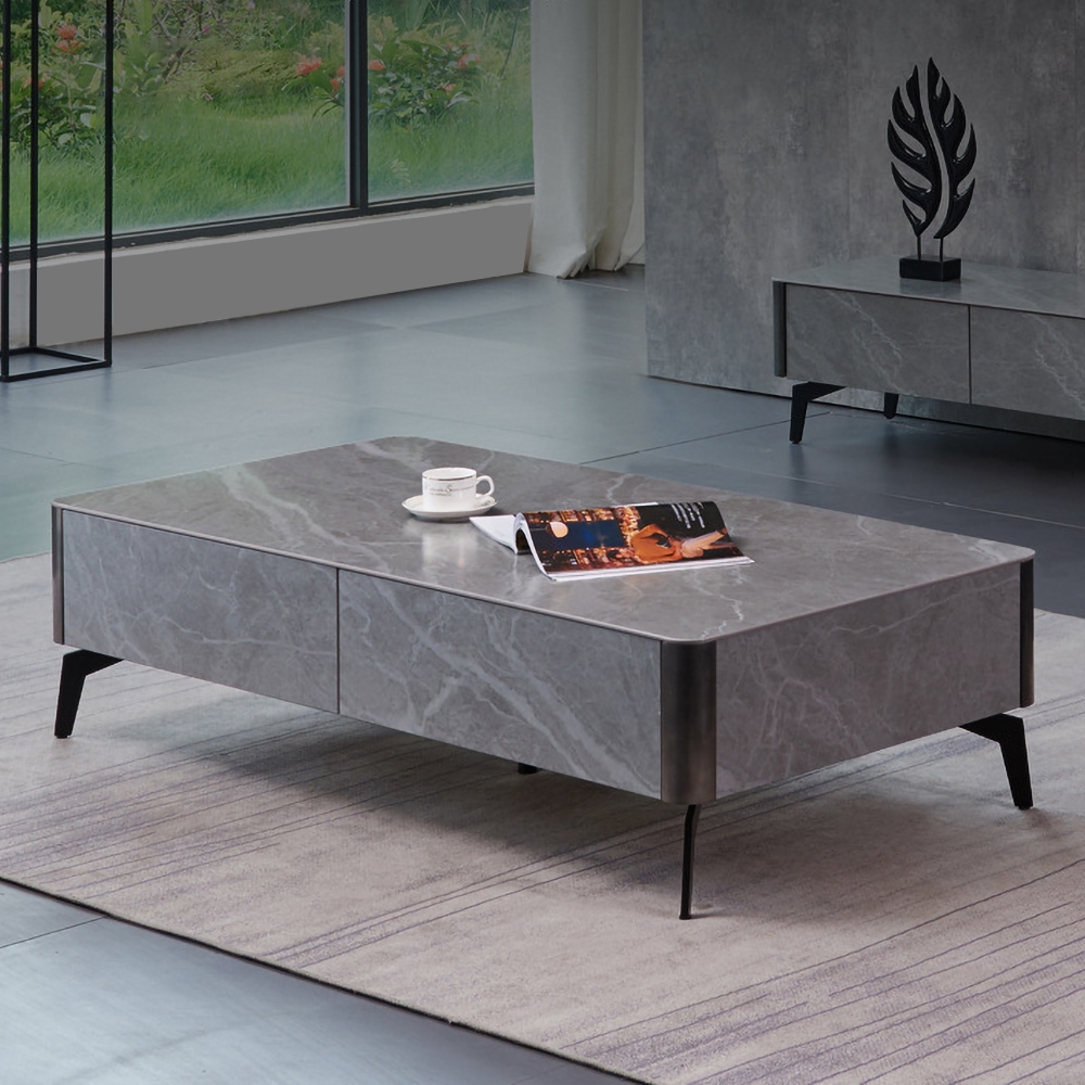 

Rectangular Gray Storage Coffee Table Stone with 4 Drawers