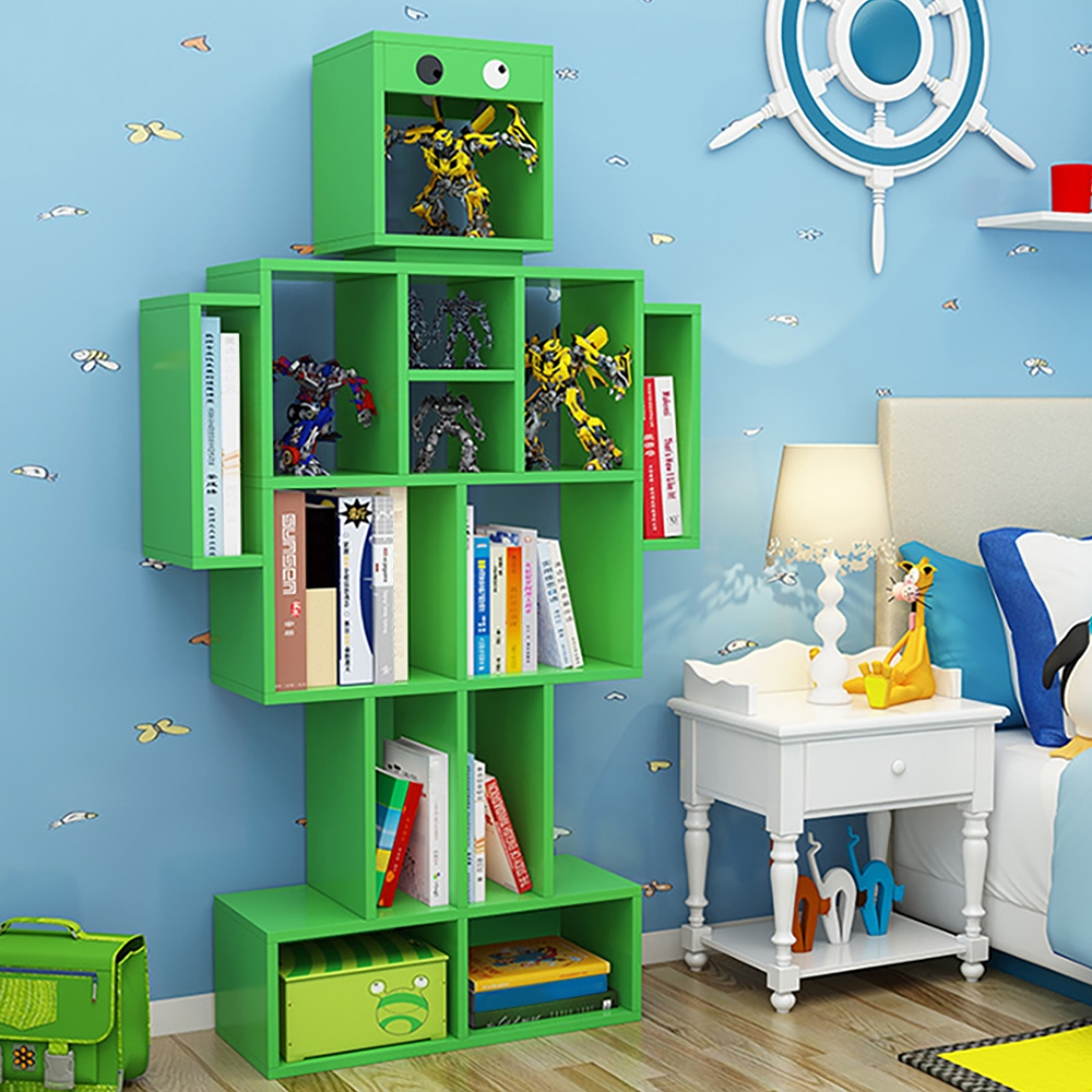 

Green Kids Bookshelf Storage Bookcase Cartoon Design