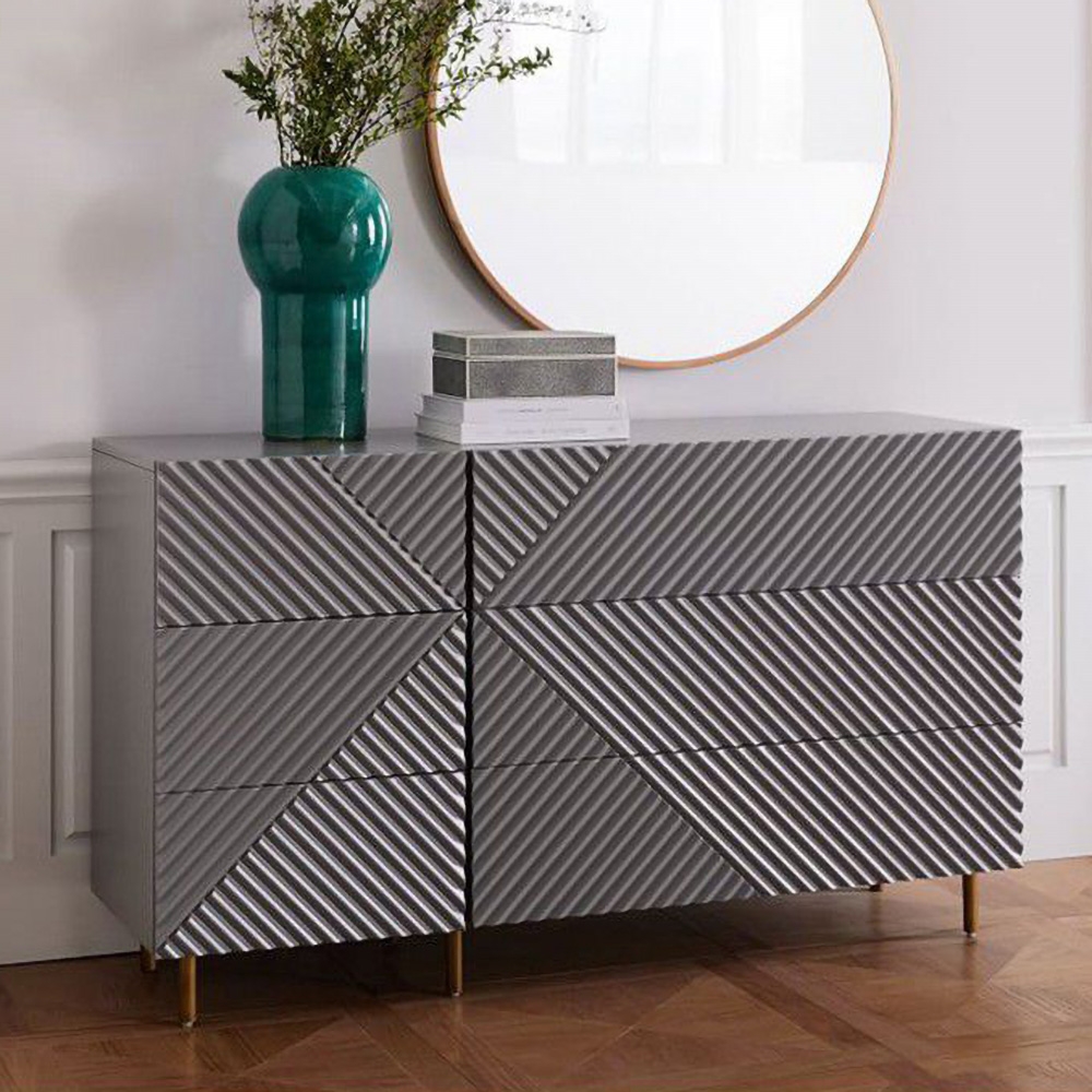

59'' Modern Gray Storage Chest Accent Cabinet with 6 Drawers