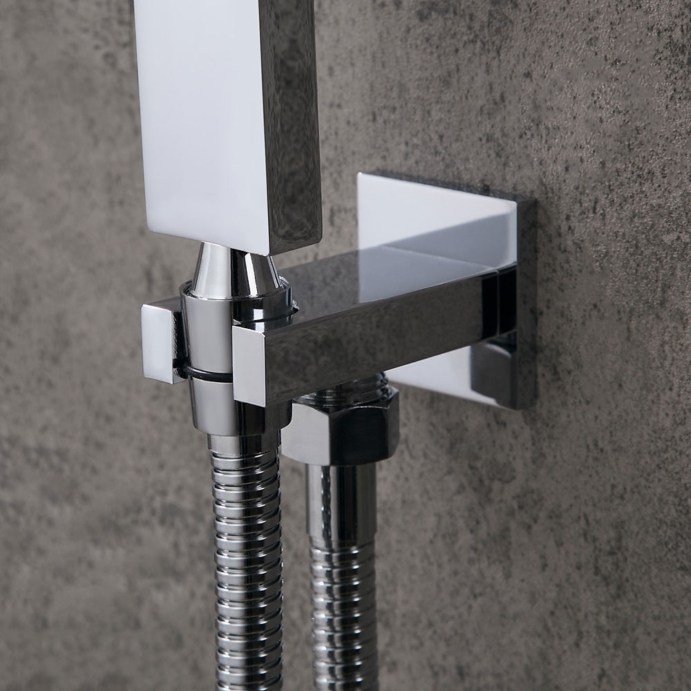 Wall-Mount Thermostatic Waterfall Rain Shower System with 6 Body Sprays & Hand Shower