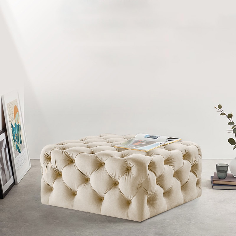 

Beige Velvet Ottoman Coffee Table Tufted Cocktail Ottoman Pouf