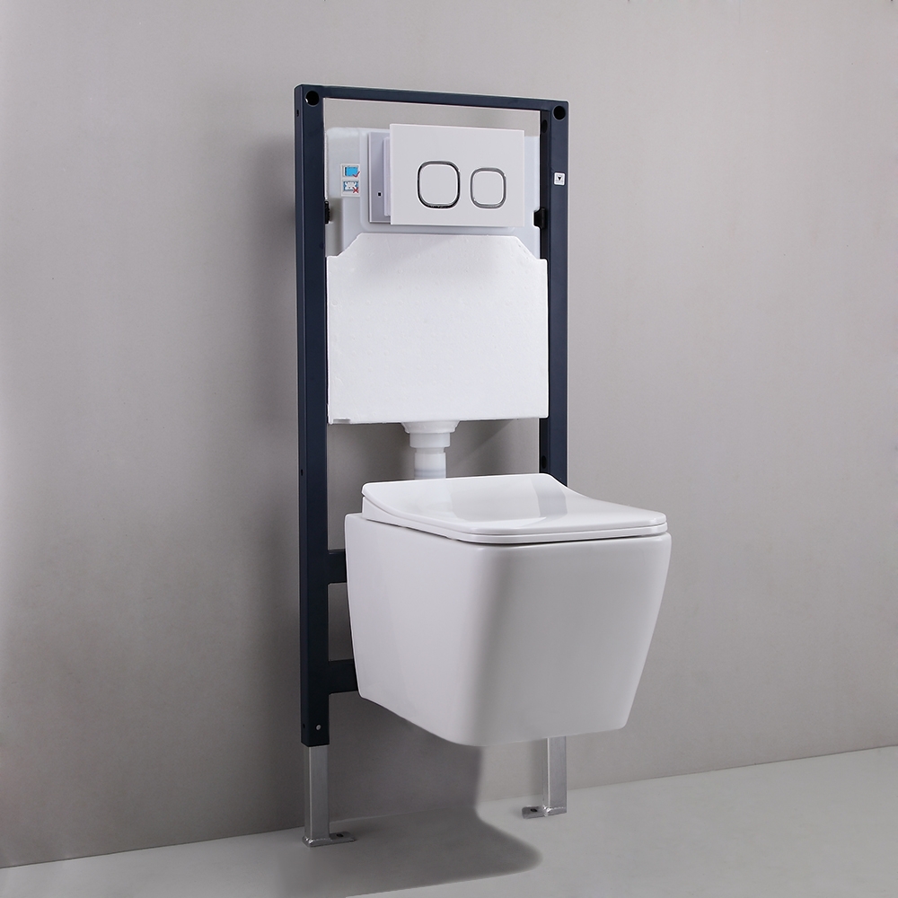 Image of Wall Hung Toilet with In-Wall Tank and Carrier System Elongated 1.1/1.6 GPF Dual Flush in White