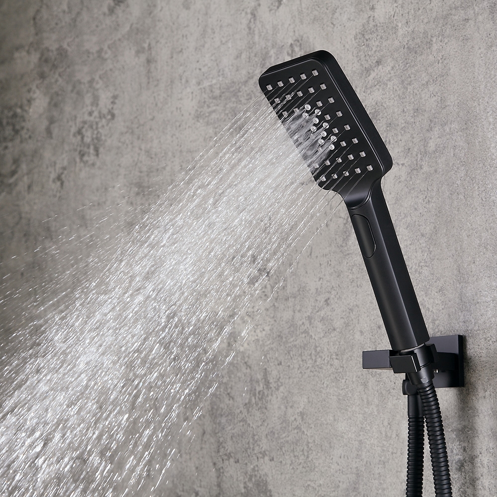 16'' 2-Function Thermostatic Black Shower System with Rain Shower and Handheld Shower