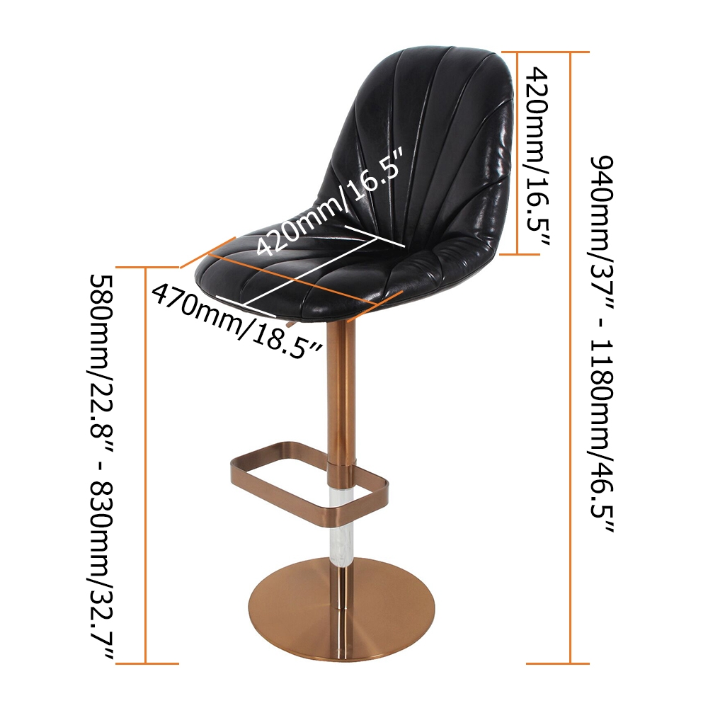 Adjustable Height Faux Leather Swivel Bar & Counter Stool Upholstered Stainless Steel in Rose Gold