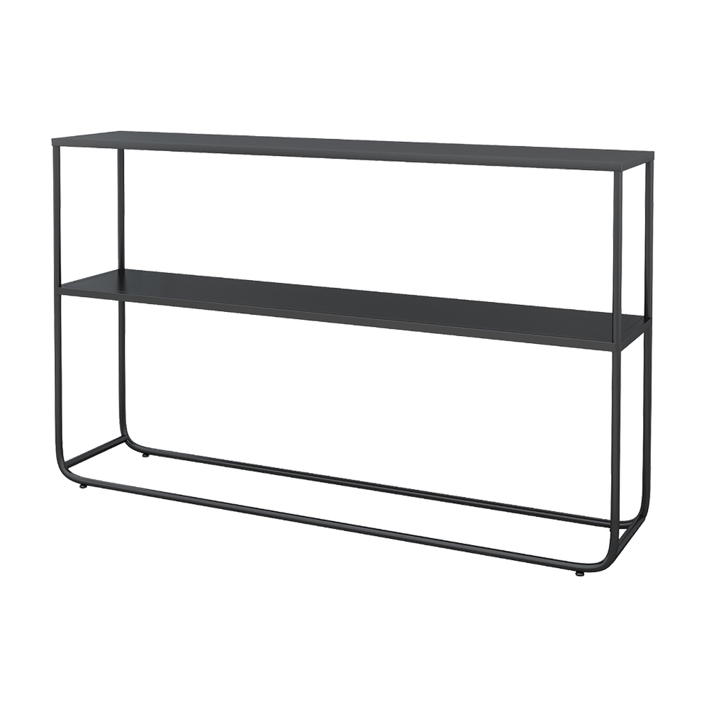 Modern Narrow Metal Console Table with Shelf in Black