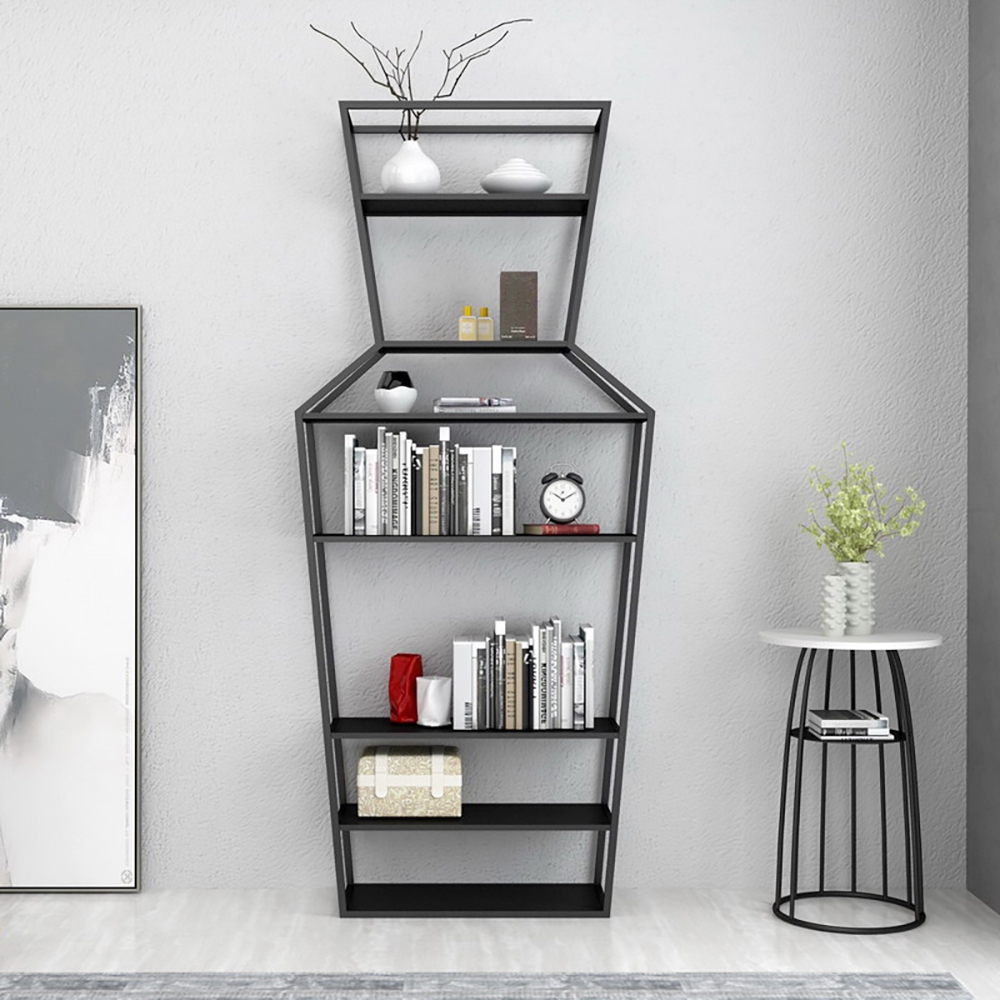 

70" Black Metal Etagere Bookshelf Vase-Shaped Freestanding 7-Tier Shelf