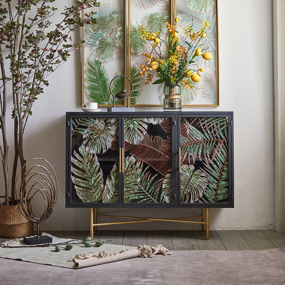 1050mm Modern Sideboard Buffet Colored Drawing Surface Tempered Glass Doors