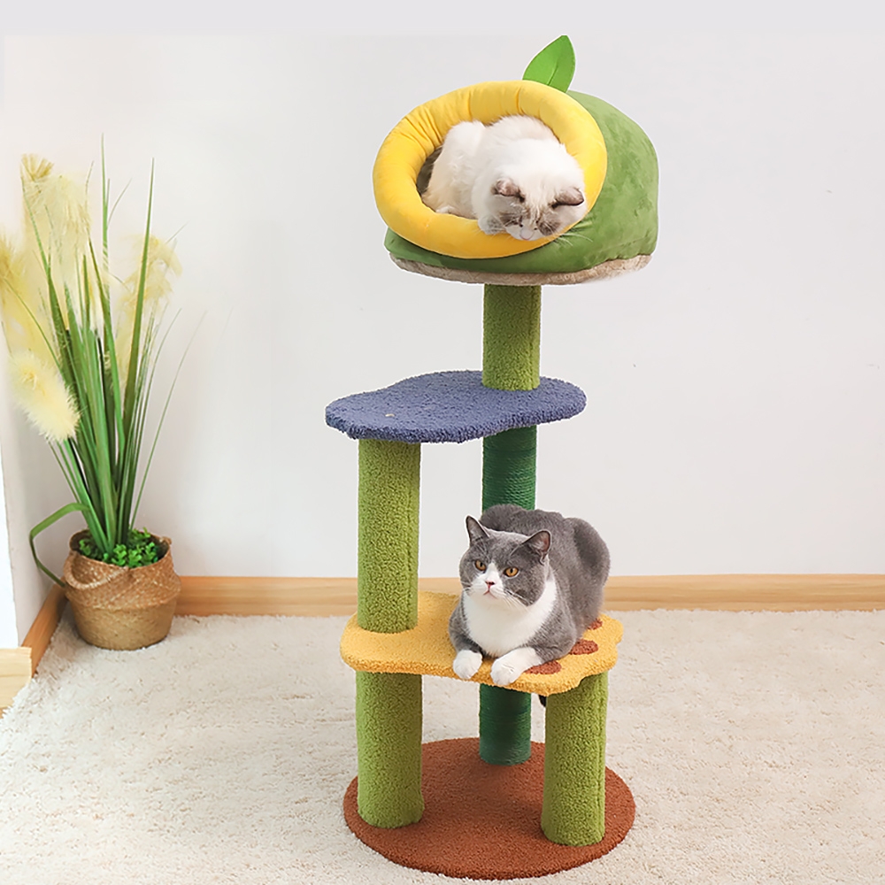 43" Multi-color 4-tier Cat Tree With Cat Bed And Perch With Scratch Post & Teasing Toy