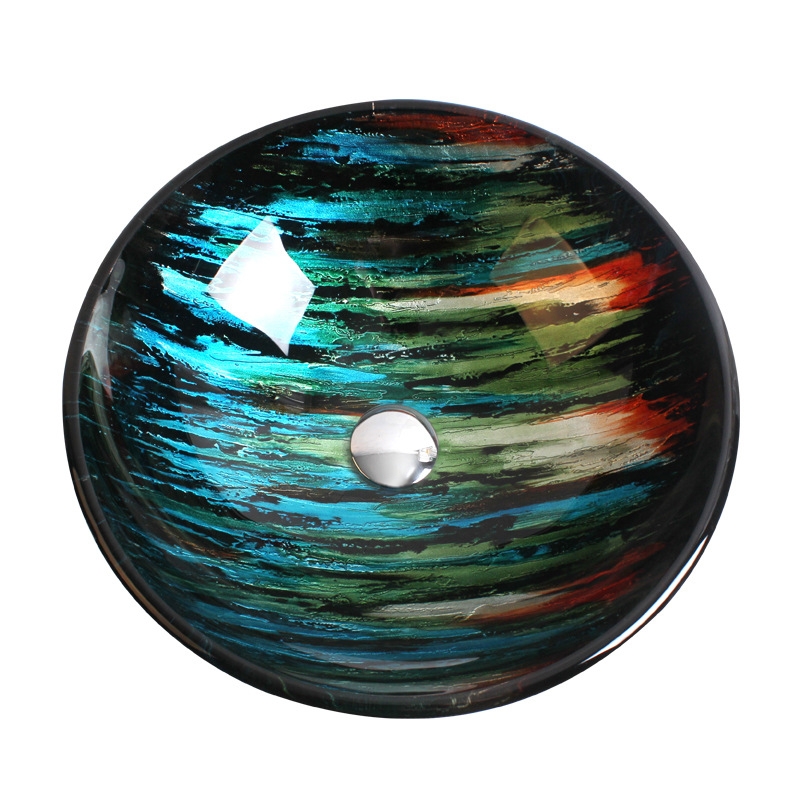 Creative Multi Colour Round Bowl-Shape Tempered Glass Bathroom Wash Basin