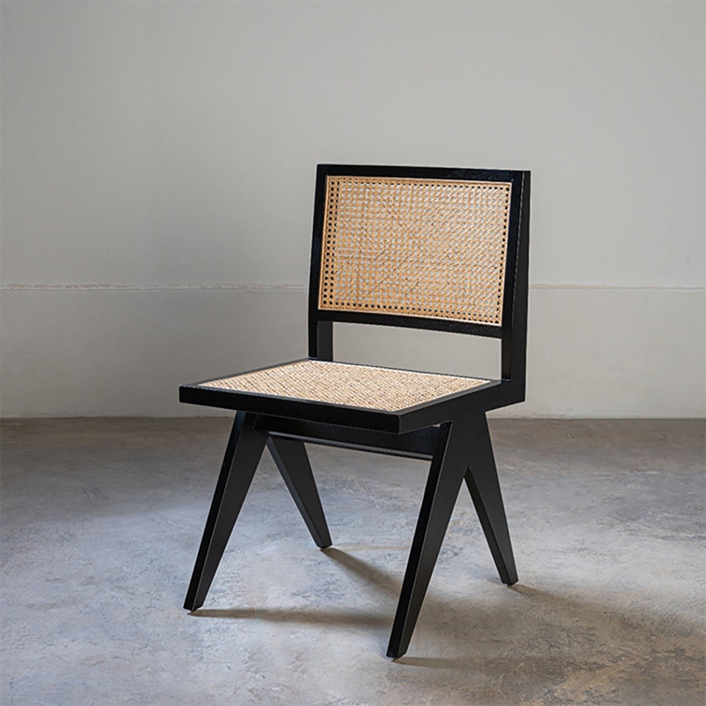 

Modern Black Accent Chair with Rattan & Ash Wood