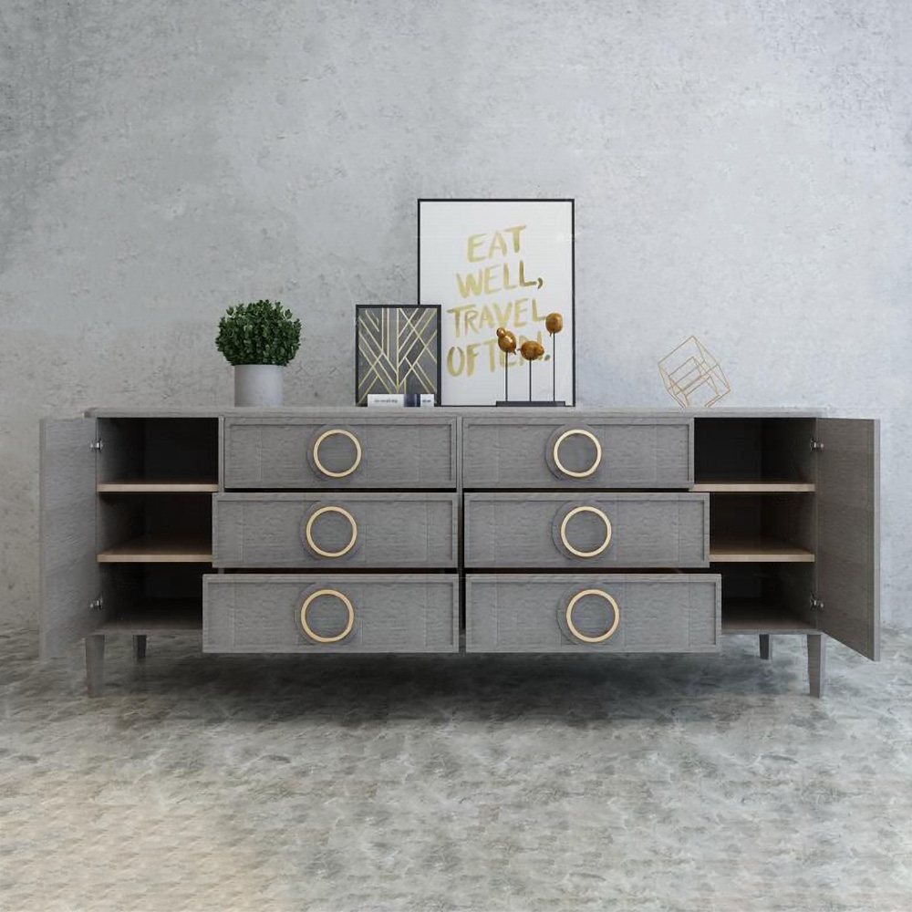 1800mm Mid-Century Grey Sideboard Cabinet Gold Credenza with Drawers & 2 Door