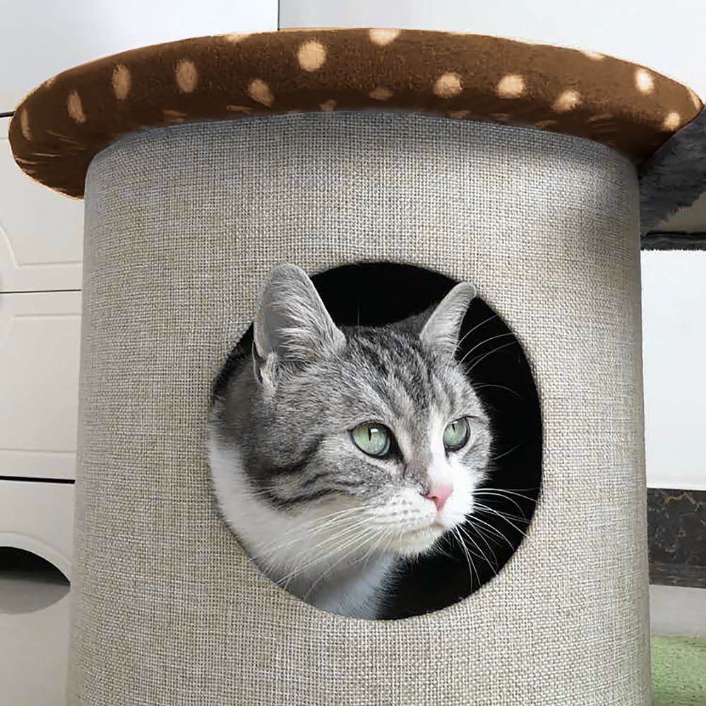 

42.9" Mushroom Cat Tree and Condo Faux Fur Perch and Tower with Teasing Toy