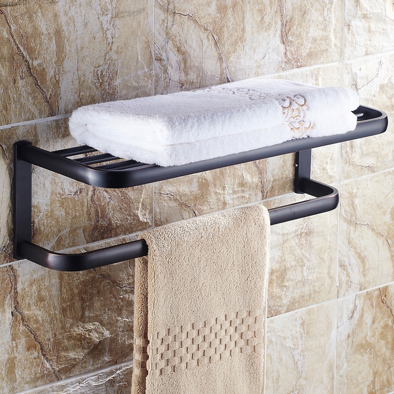 Classy Antique Black Solid Brass Wall Mount Towel Rack With Towel Bar