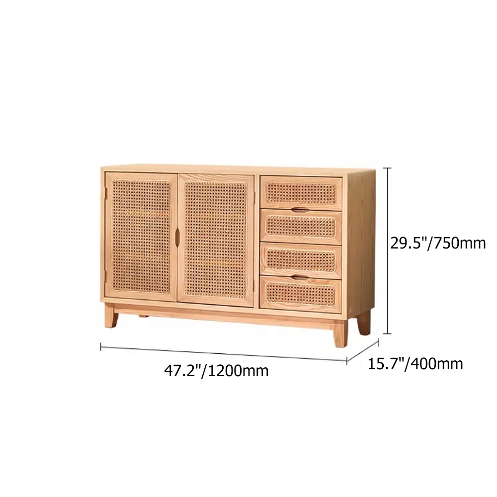 1200mm Natural Sideboard Buffet Rattan Kitchen Buffet Cabinet Doors Shelves Drawers