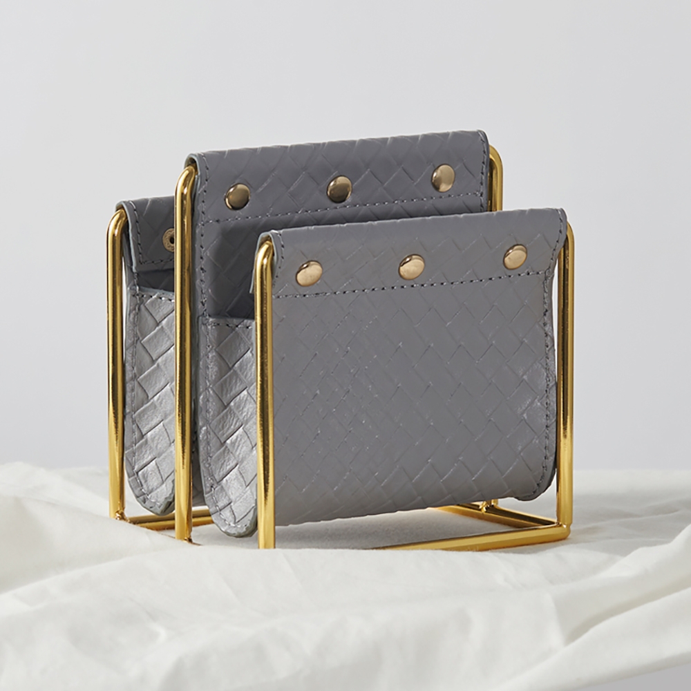 Modern Leather Magazine Rack in Grey