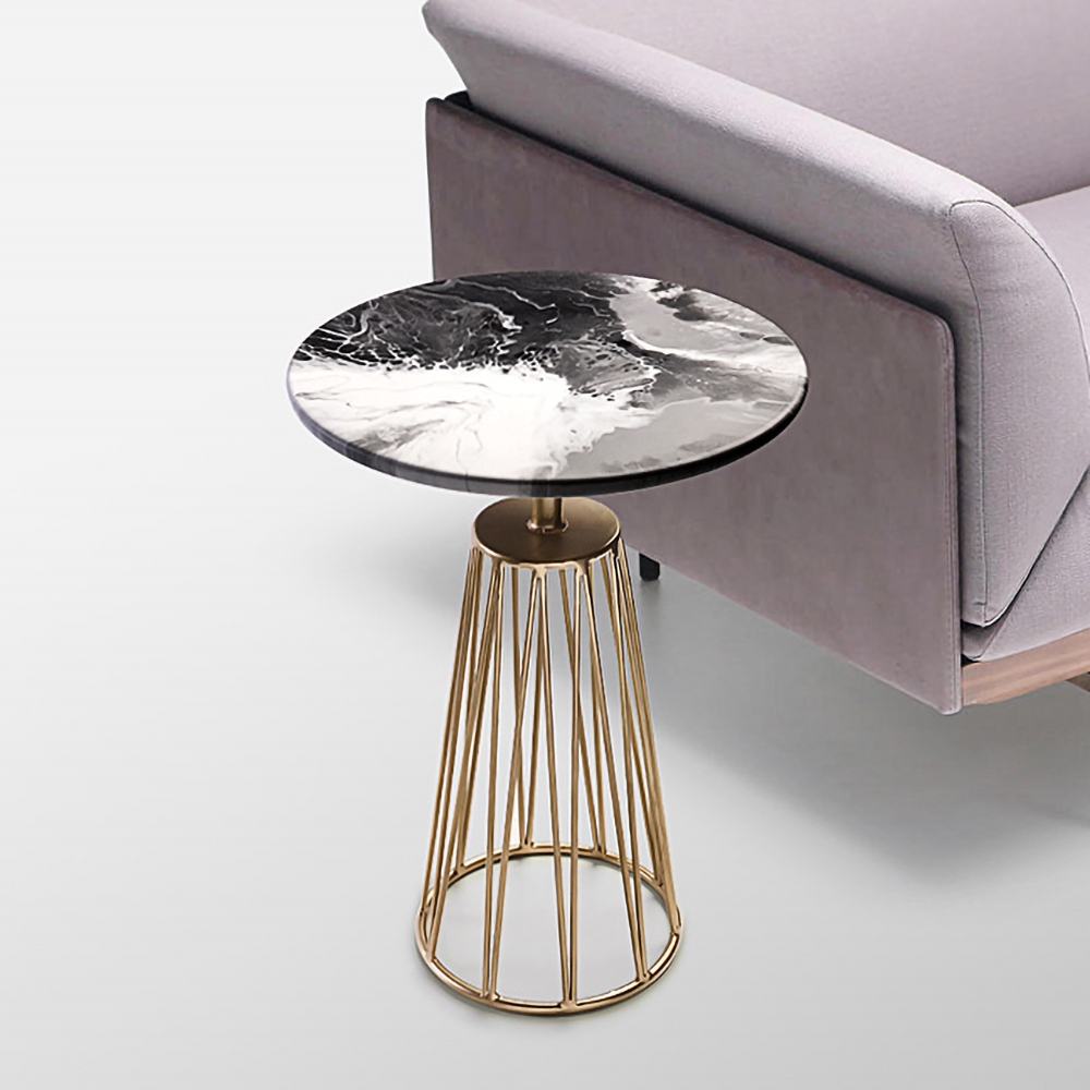 Modern round end table with metal base