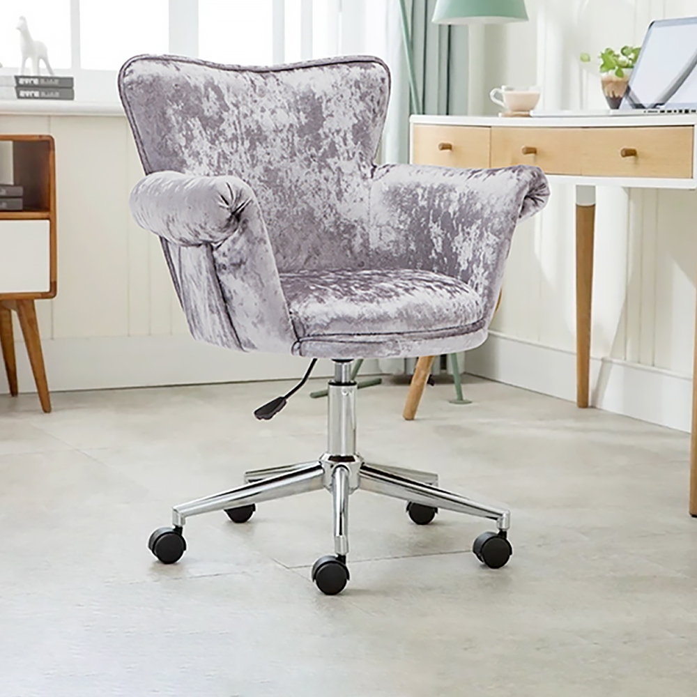 

Gray Modern Task Chair Velvet Upholstered Swivel Office Chair Height Adjustable