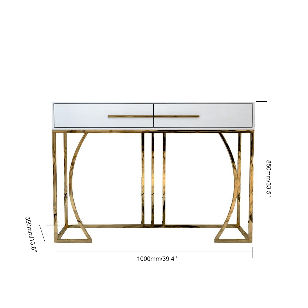 Modern White Marble Top Console Table with Drawers & Gold Legs for Entryway