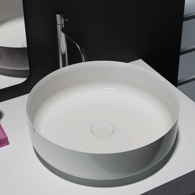 

Modern Simplistic Matte White Round Vessel Sink Cylinder Bathroom Sink Stone Resin