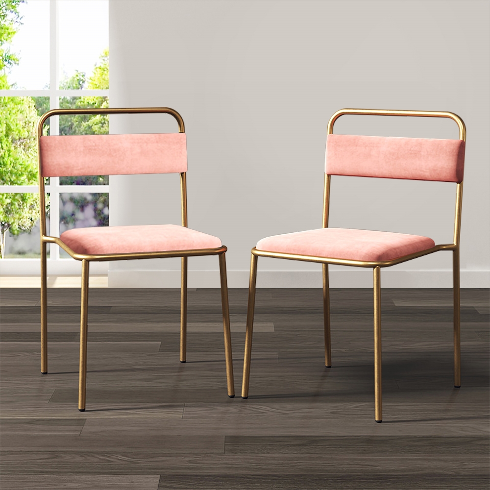 

Modern Pink Upholstered Dining Chair Armless Dinging Chair Set of 2 in Gold