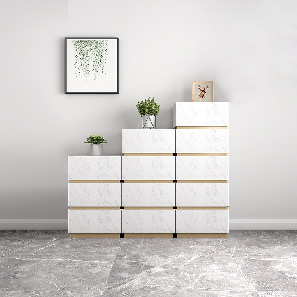 Modern White Cabinet with Drawers Wood Cabinet with Gold Base Storage Cabinet in Large