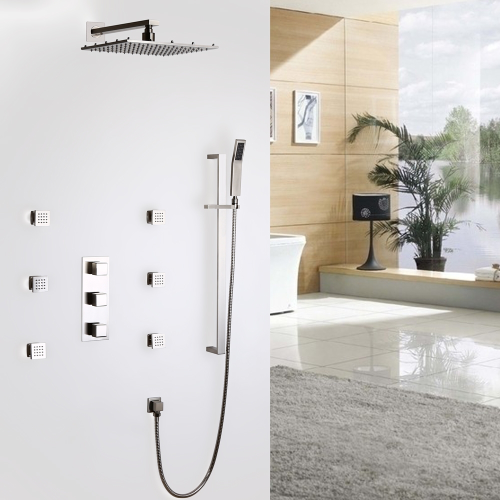 Luxurious LED 20 Inches Thermostatic Square Wall Mount Rain Shower
