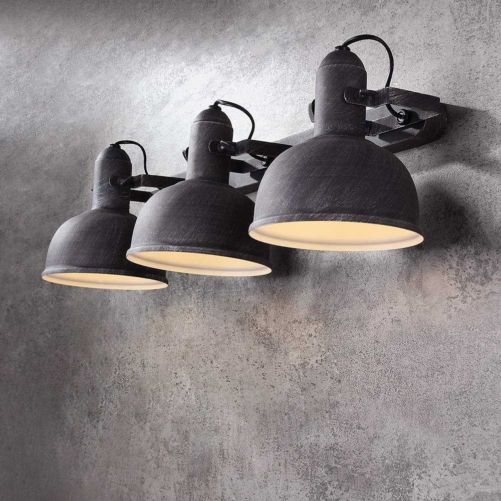 Hassen Industrial Loft Metal Round Dome Shaded Retro 3-Light Indoor Sconce with Adjustable Head in Brushed Black
