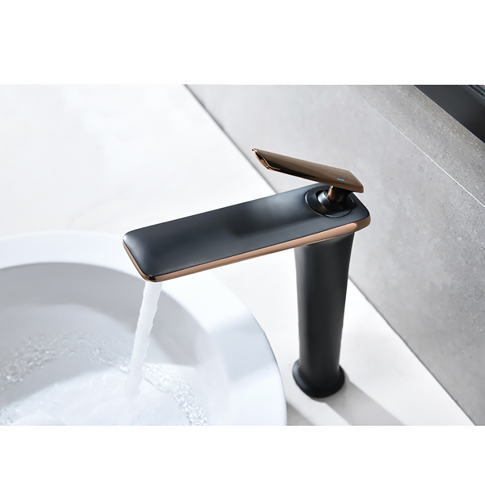Modern Black and Gold Single Hole Single Handle Brass Vessel Bathroom