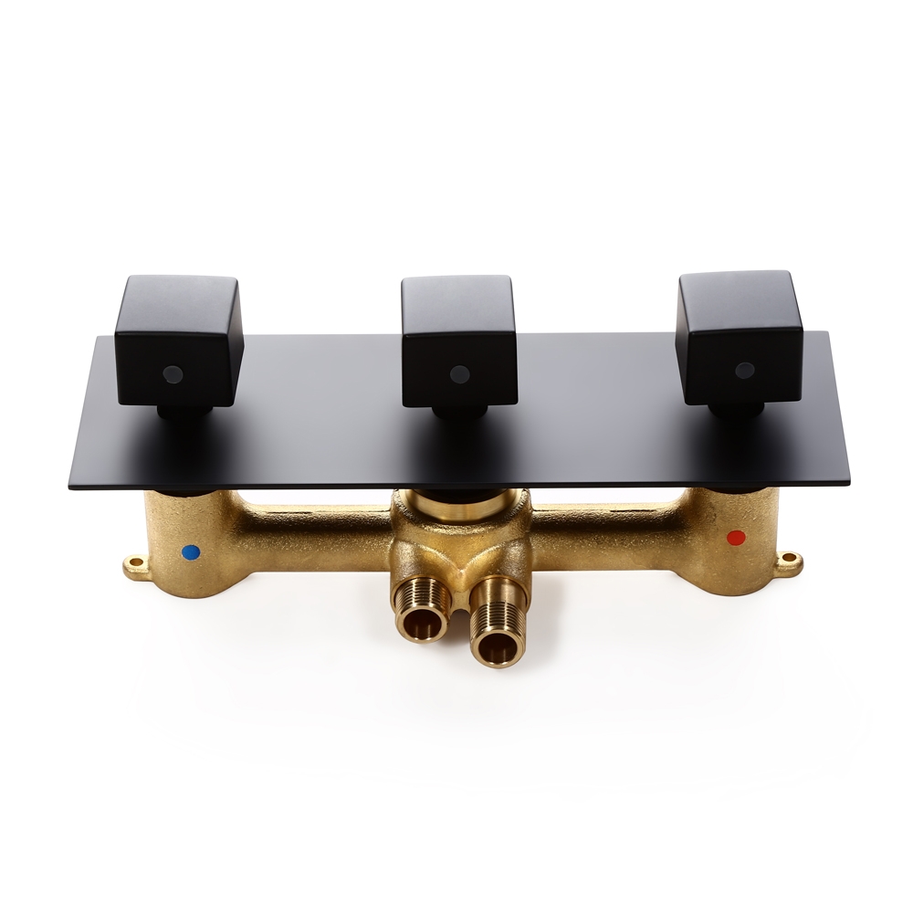 Image of Concealed Matte Black Solid Brass Standard 3-Function Shower Valve and Trims with Square Knobs