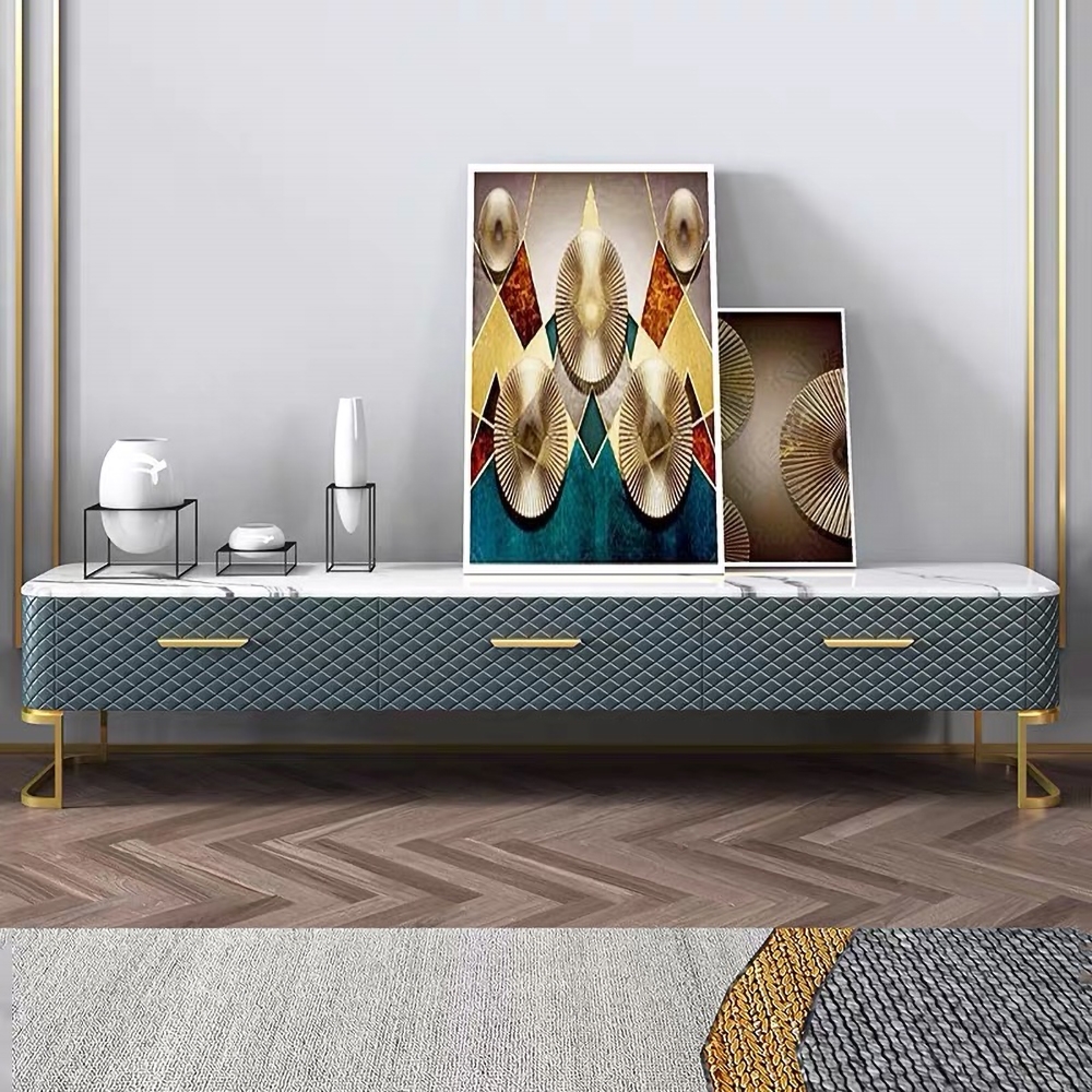 

78.7" Modern TV Stand Faux Marble Top and Faux Leather Upholstery Media Console